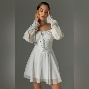 SHEIN White Chiffon Off-Shoulder Summer Dress w/ Gathered Waist Old Money Style